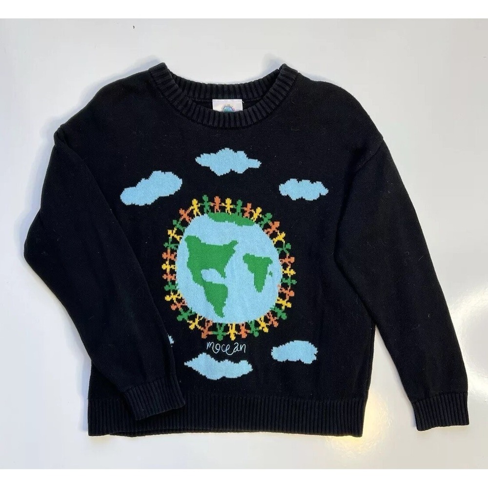 Mocean Knit Sweater Black Inclusive Earth Graphic / Women's Medium